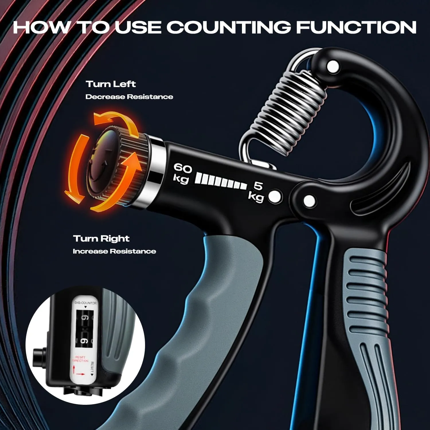 Adjustable Resistance 11-132lbs/5-60kg Hand Gripper