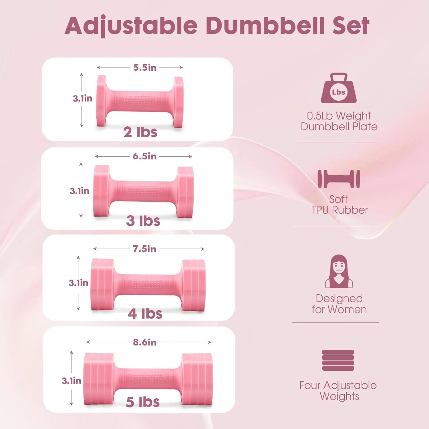 Adjustable Dumbbell Set, 4 in 1 Free Weights Dumbbells